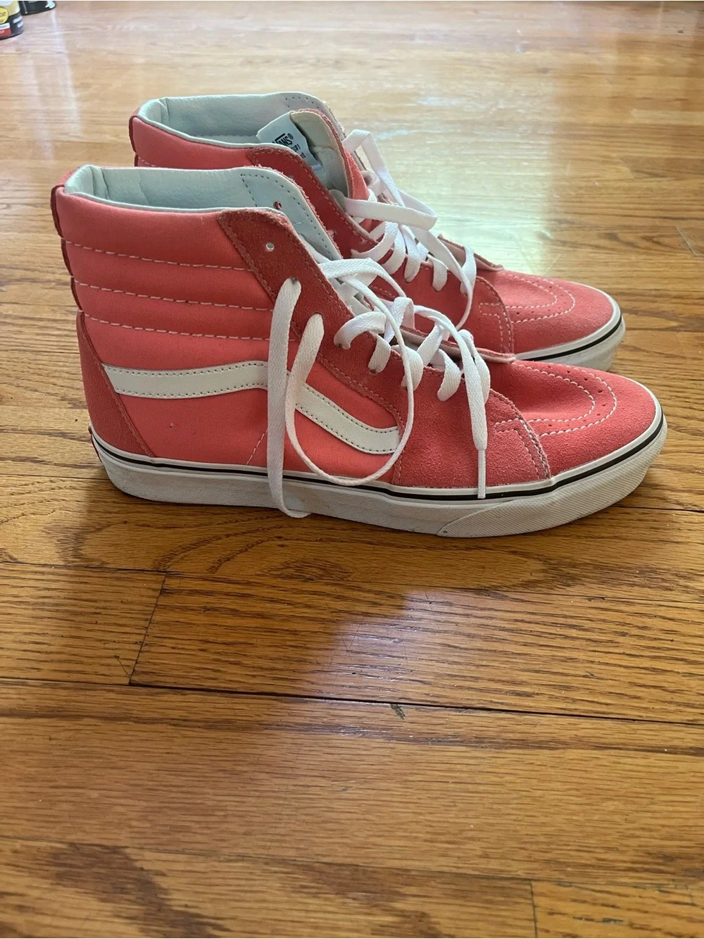 Vans Coral Pink High-Top Skate Sneakers with White Trim